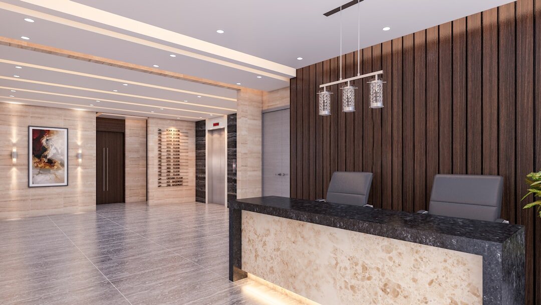 Modern bright office reception area