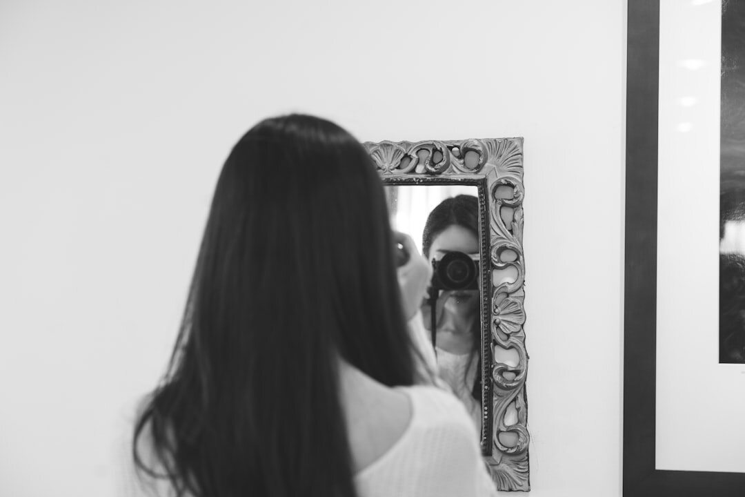 woman practicing speech in mirror